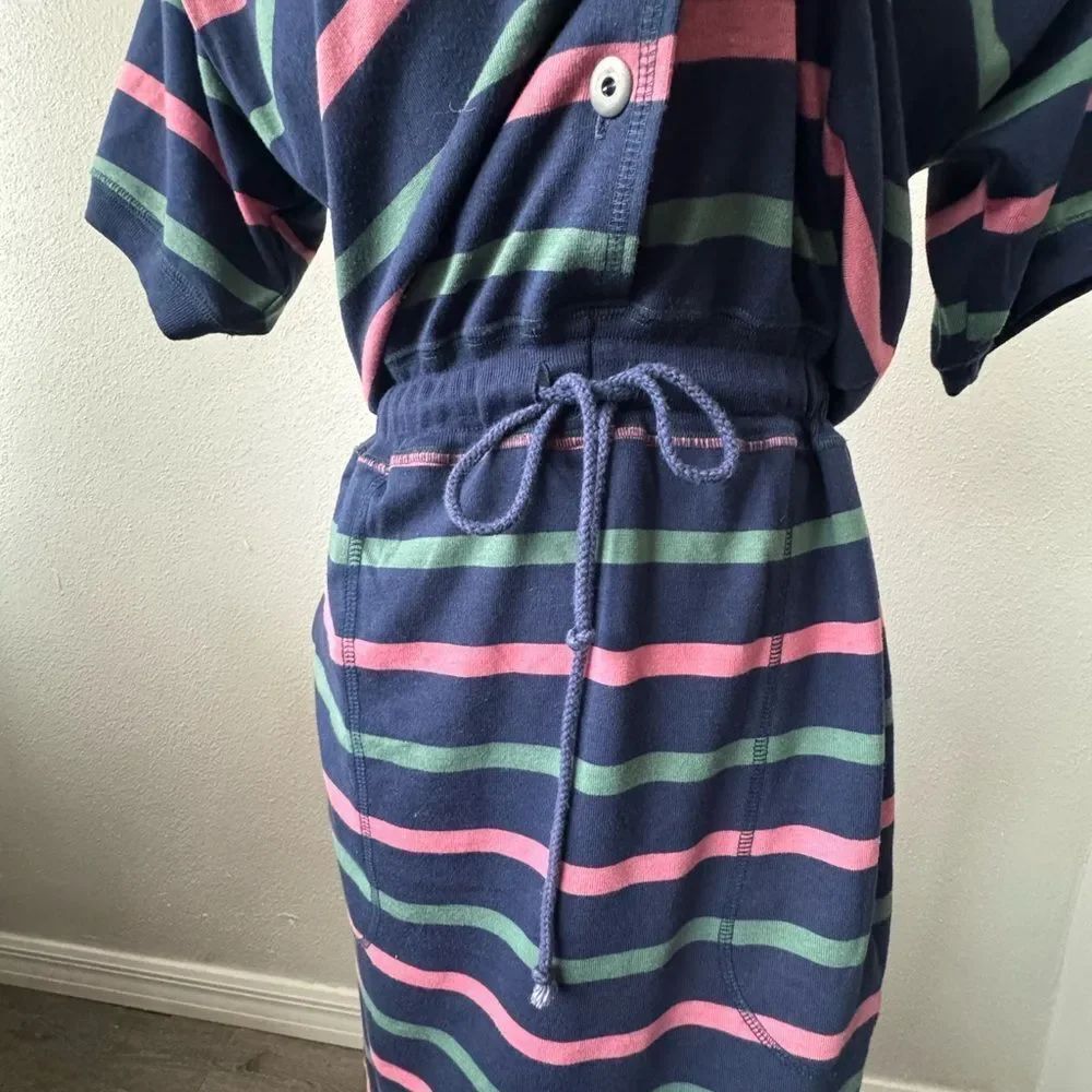 Paris Sport Club Striped Vintage Tee Shirt Dress Blue Striped SZ M - Picture 10 of 13